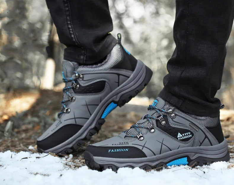 Men Winter Snow Boots - Waterproof Leather Hiking Shoes With Rubber Sole - ZOOMNSTORE