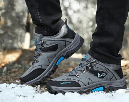 Men Winter Snow Boots - Waterproof Leather Hiking Shoes With Rubber Sole - ZOOMNSTORE