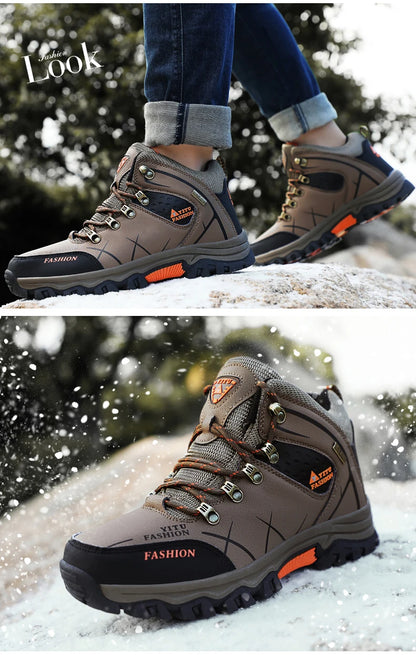 Men Winter Snow Boots - Waterproof Leather Hiking Shoes With Rubber Sole - ZOOMNSTORE