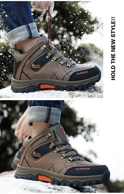 Men Winter Snow Boots - Waterproof Leather Hiking Shoes With Rubber Sole - ZOOMNSTORE