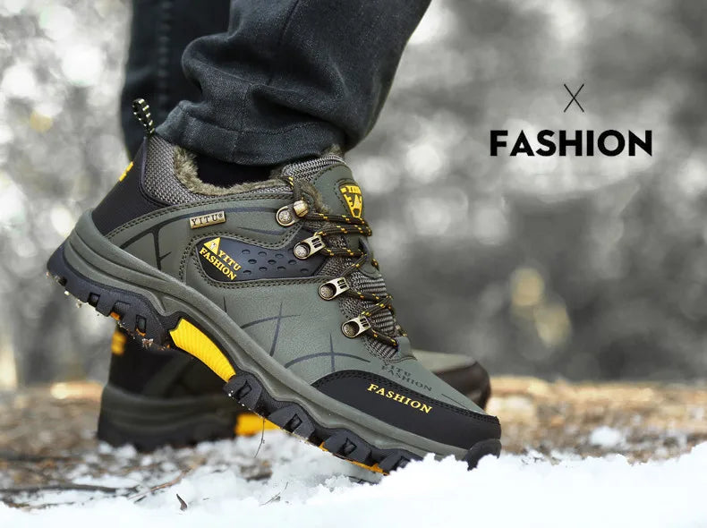 Men Winter Snow Boots - Waterproof Leather Hiking Shoes With Rubber Sole - ZOOMNSTORE