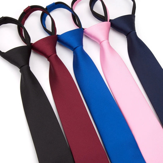Mens Zipper Necktie - Solid 6cm Business Tie with Handkerchief and Bowtie Accessories - ZOOMNSTORE