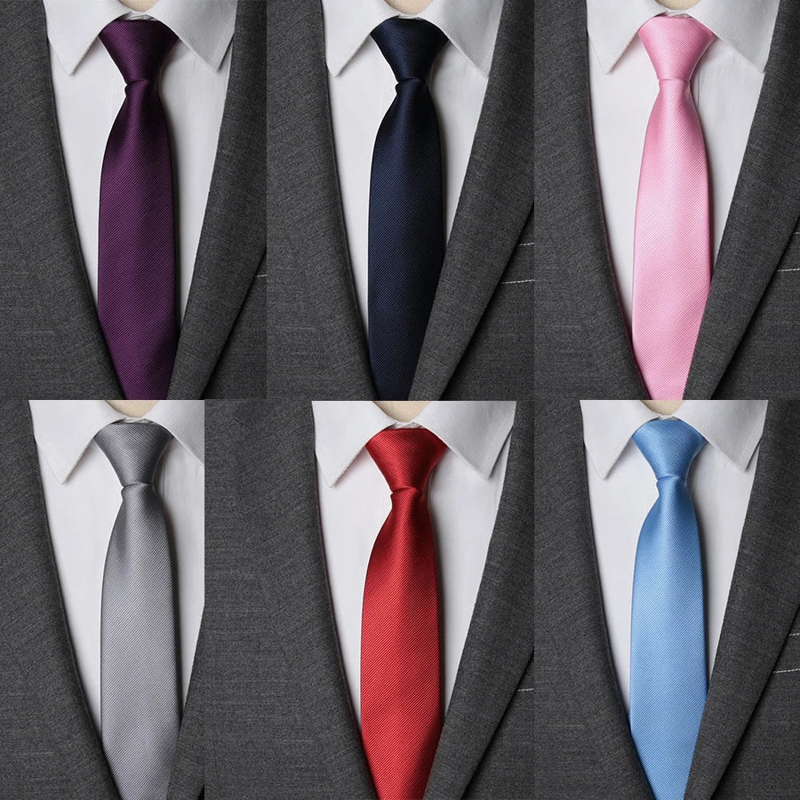 Mens Zipper Necktie - Solid 6cm Business Tie with Handkerchief and Bowtie Accessories - ZOOMNSTORE