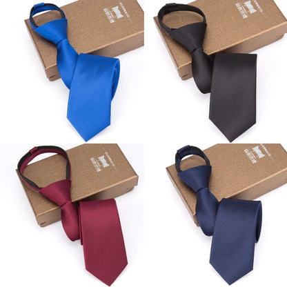 Mens Zipper Necktie - Solid 6cm Business Tie with Handkerchief and Bowtie Accessories - ZOOMNSTORE