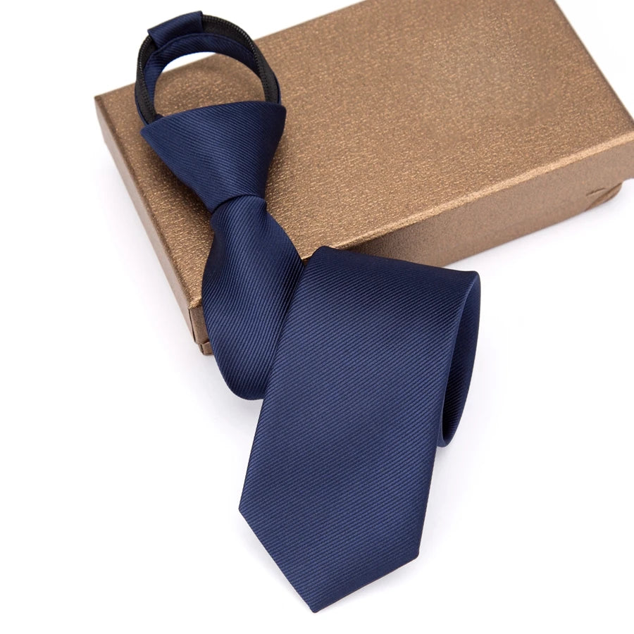 Mens Zipper Necktie - Solid 6cm Business Tie with Handkerchief and Bowtie Accessories - ZOOMNSTORE