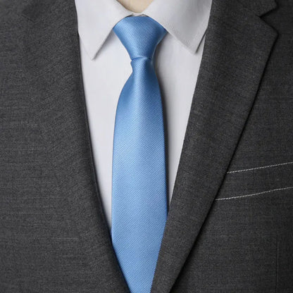 Mens Zipper Necktie - Solid 6cm Business Tie with Handkerchief and Bowtie Accessories - ZOOMNSTORE