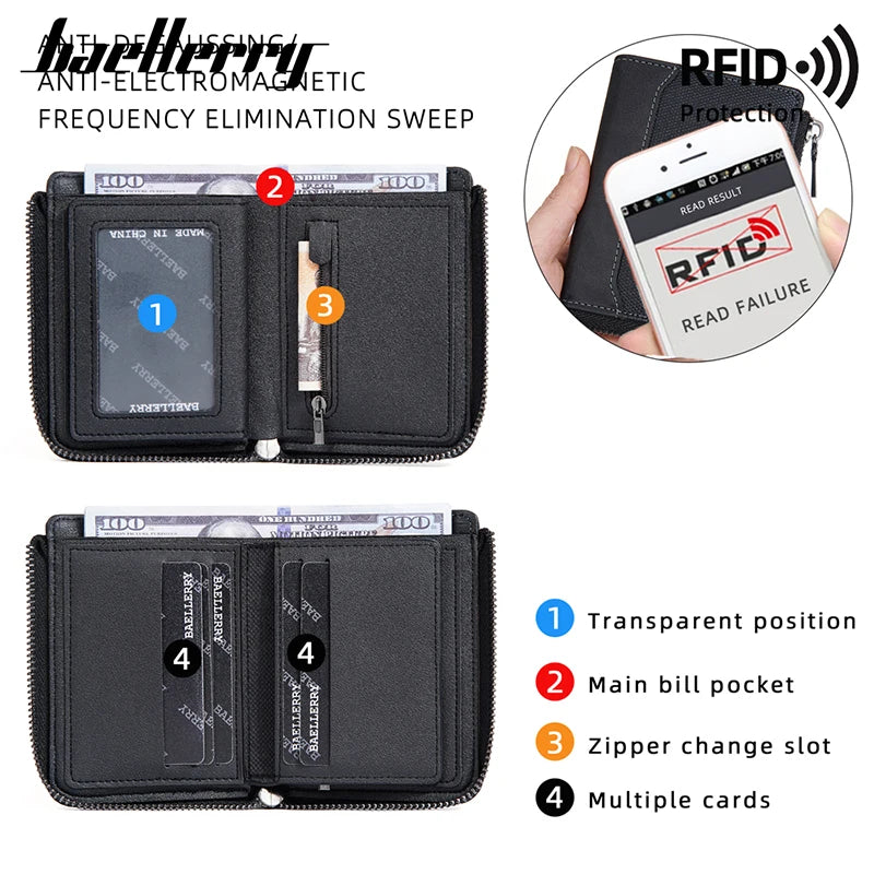 Baellerry RFID Mens Zipper Wallet - Luxury Card Holder with Coin Pocket - ZOOMNSTORE