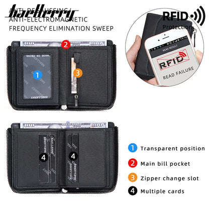 Baellerry RFID Mens Zipper Wallet - Luxury Card Holder with Coin Pocket - ZOOMNSTORE