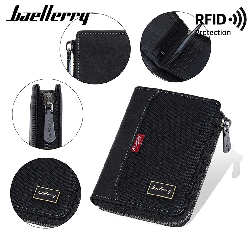 Baellerry RFID Mens Zipper Wallet - Luxury Card Holder with Coin Pocket - ZOOMNSTORE