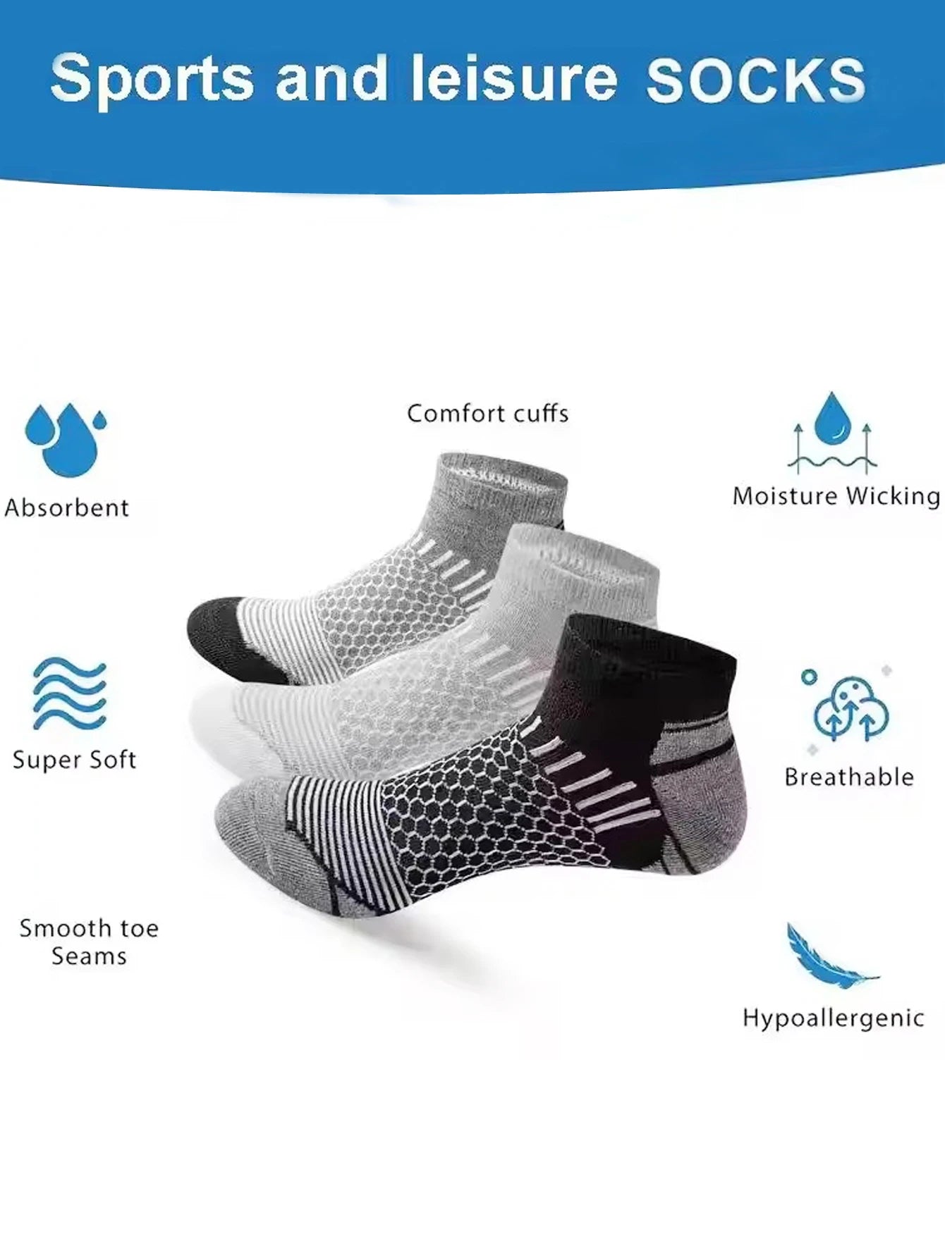 Men's Athletic Socks - 12 Pairs Running Ankle Socks with Honeycomb Design & Comfortable Fit - ZOOMNSTORE