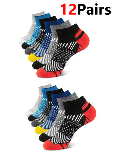 Men's Athletic Socks - 12 Pairs Running Ankle Socks with Honeycomb Design & Comfortable Fit - ZOOMNSTORE