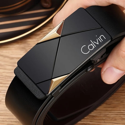 Mens PU Leather Automatic Buckle Belt - Business Casual Office Wear - ZOOMNSTORE