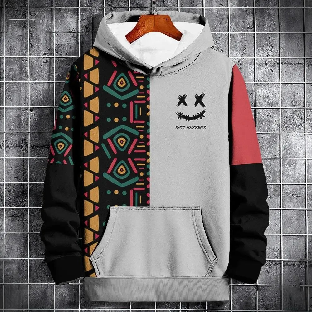 Men's Autumn Hoodie - 3D Print Sweatshirt With Ethnic Pattern Patchwork Print - ZOOMNSTORE