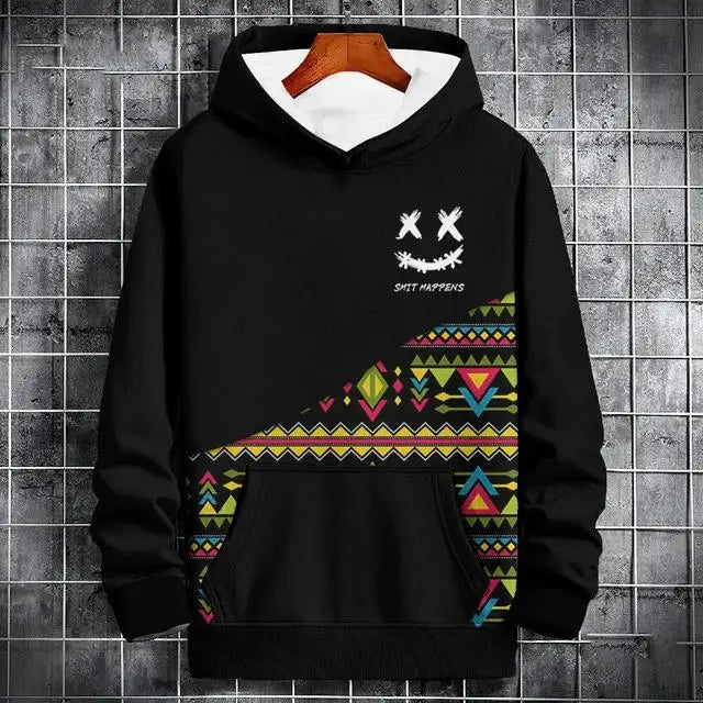 Men's Autumn Hoodie - 3D Print Sweatshirt With Ethnic Pattern Patchwork Print - ZOOMNSTORE