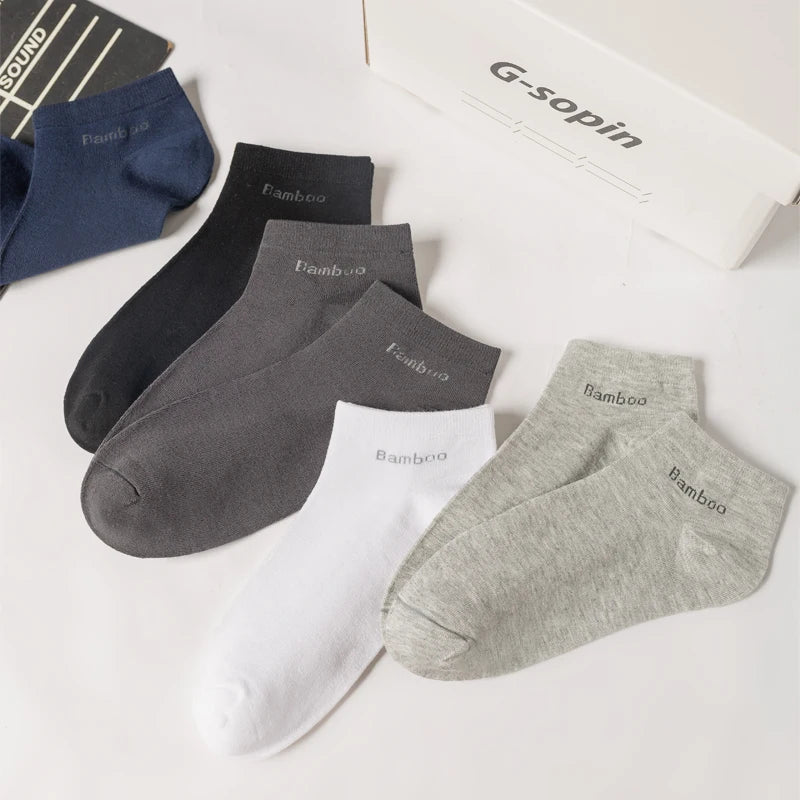 Men's Bamboo Socks - 5 Pairs Casual Black Ankle Socks Breathable Summer Business - ZOOMNSTORE