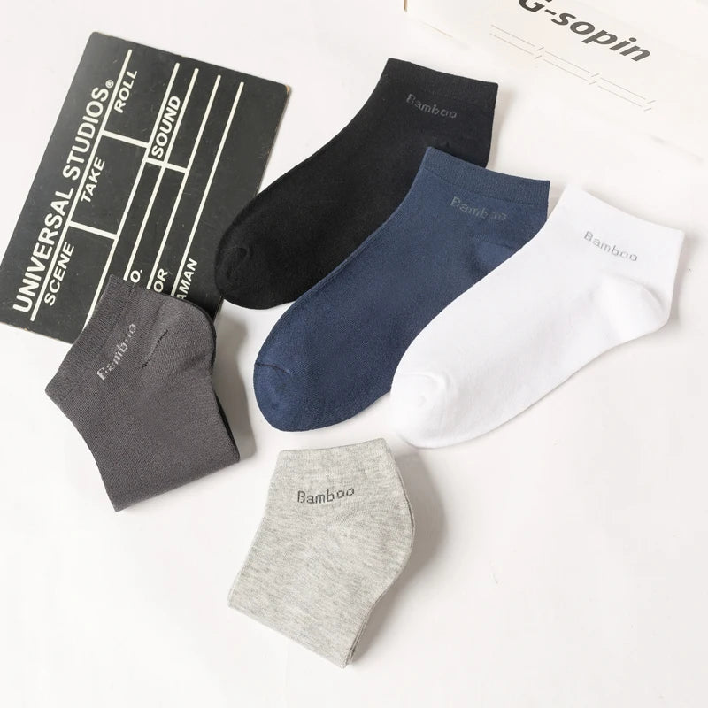 Men's Bamboo Socks - 5 Pairs Casual Black Ankle Socks Breathable Summer Business - ZOOMNSTORE