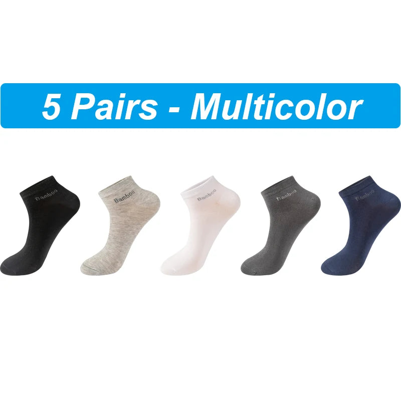 Men's Bamboo Socks - 5 Pairs Casual Black Ankle Socks Breathable Summer Business - ZOOMNSTORE