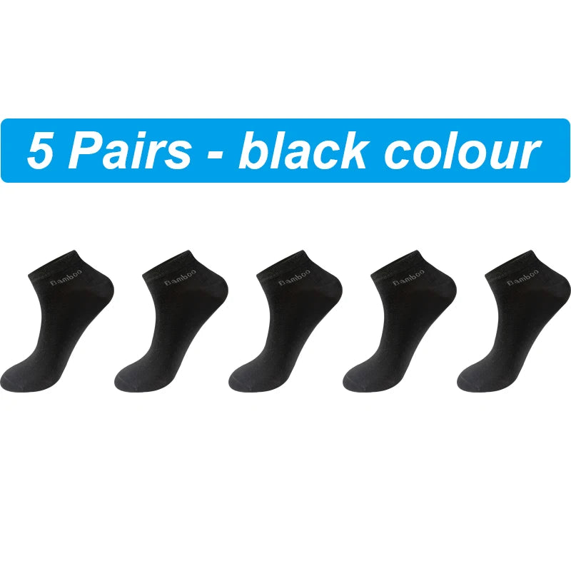Men's Bamboo Socks - 5 Pairs Casual Black Ankle Socks Breathable Summer Business - ZOOMNSTORE