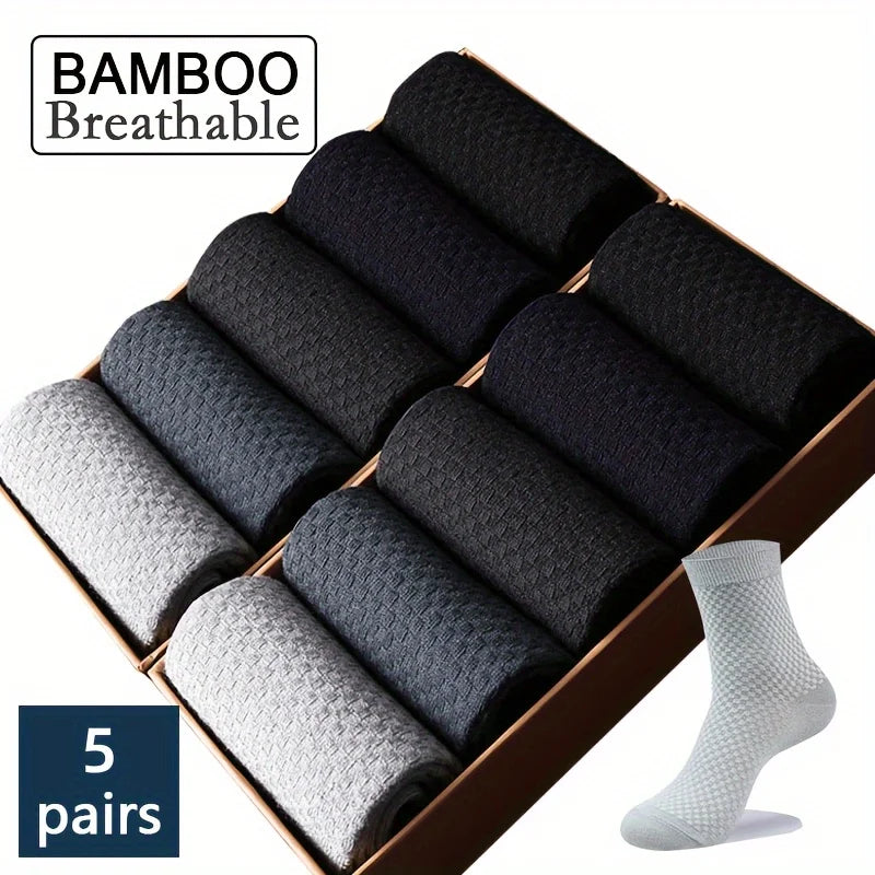 Mens Bamboo Fiber Socks - 5 Pairs Odor Resistant Dark Floral Pattern Medium Tube - ZOOMNSTORE