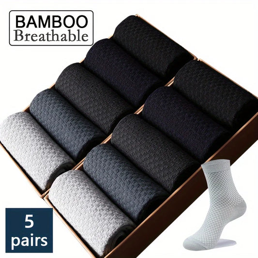 Mens Bamboo Fiber Socks - 5 Pairs Odor Resistant Dark Floral Pattern Medium Tube - ZOOMNSTORE
