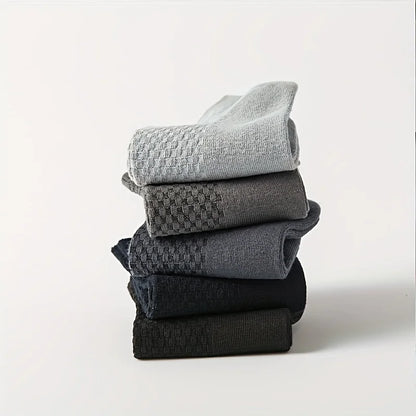 Mens Bamboo Fiber Socks - 5 Pairs Odor Resistant Dark Floral Pattern Medium Tube - ZOOMNSTORE