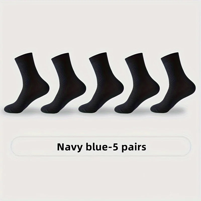 Mens Bamboo Fiber Socks - 5 Pairs Odor Resistant Dark Floral Pattern Medium Tube - ZOOMNSTORE