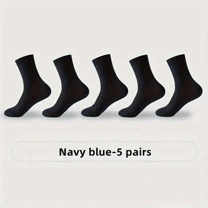 Mens Bamboo Fiber Socks - 5 Pairs Odor Resistant Dark Floral Pattern Medium Tube - ZOOMNSTORE