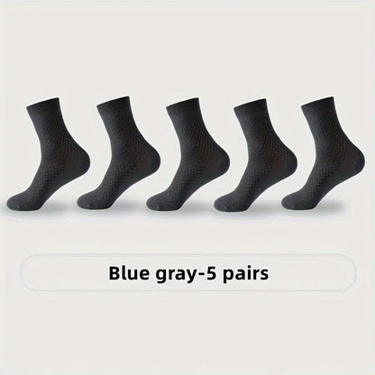 Mens Bamboo Fiber Socks - 5 Pairs Odor Resistant Dark Floral Pattern Medium Tube - ZOOMNSTORE