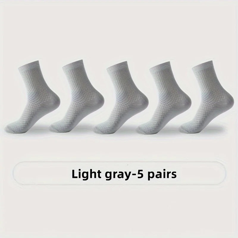 Mens Bamboo Fiber Socks - 5 Pairs Odor Resistant Dark Floral Pattern Medium Tube - ZOOMNSTORE