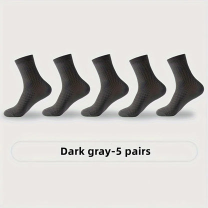 Mens Bamboo Fiber Socks - 5 Pairs Odor Resistant Dark Floral Pattern Medium Tube - ZOOMNSTORE