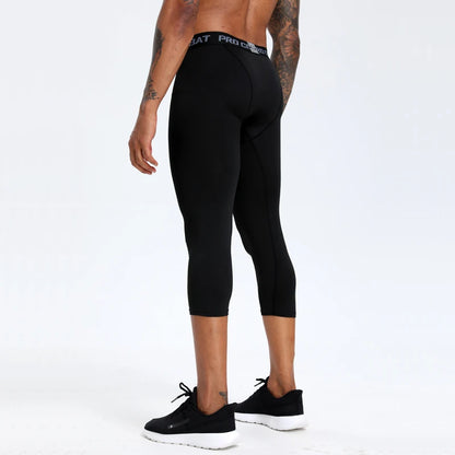 Mens Basketball Compression Leggings - 34 Quick-Dry Capri Pants for Running and Training - ZOOMNSTORE
