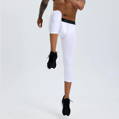 Mens Basketball Compression Leggings - 34 Quick-Dry Capri Pants for Running and Training - ZOOMNSTORE