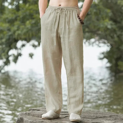 Men's Beach Pants Joggers  Streetwear Cotton Linen Sweatpants Casual Pants Hawaiian Vacation Loose Summer Long - ZOOMNSTORE