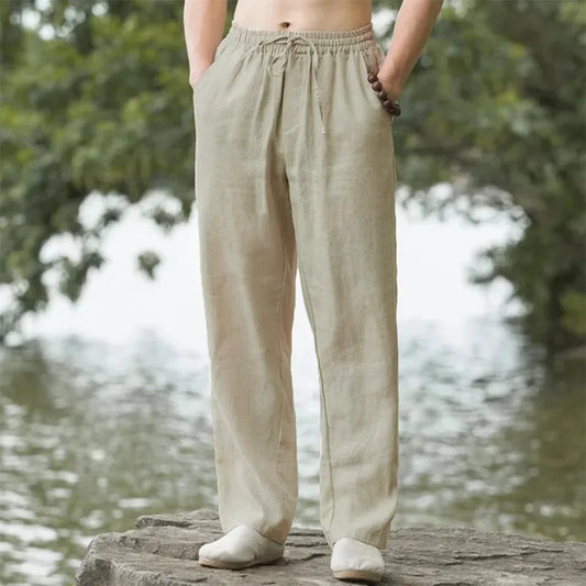 Men's Beach Pants Joggers  Streetwear Cotton Linen Sweatpants Casual Pants Hawaiian Vacation Loose Summer Long - ZOOMNSTORE