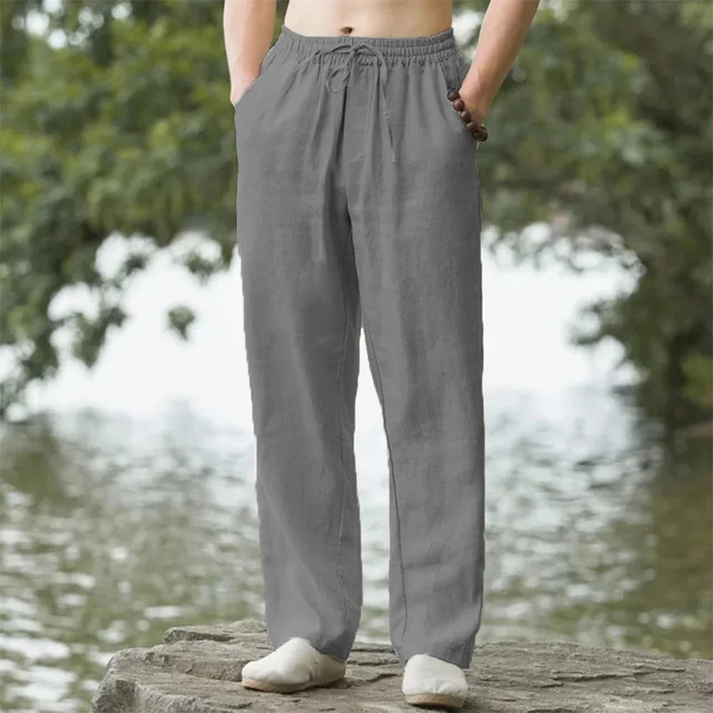 Men's Beach Pants Joggers  Streetwear Cotton Linen Sweatpants Casual Pants Hawaiian Vacation Loose Summer Long - ZOOMNSTORE