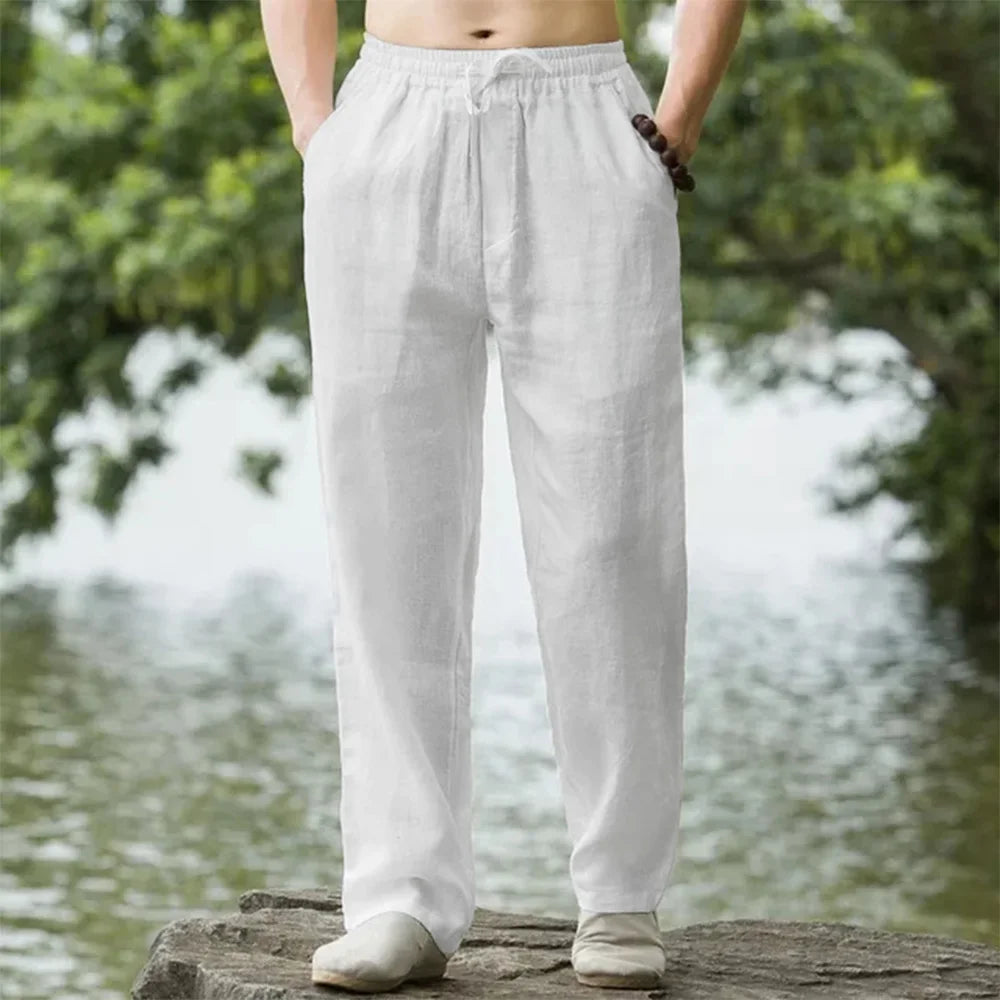 Men's Beach Pants Joggers  Streetwear Cotton Linen Sweatpants Casual Pants Hawaiian Vacation Loose Summer Long - ZOOMNSTORE