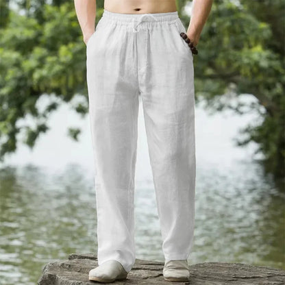 Men's Beach Pants Joggers  Streetwear Cotton Linen Sweatpants Casual Pants Hawaiian Vacation Loose Summer Long - ZOOMNSTORE
