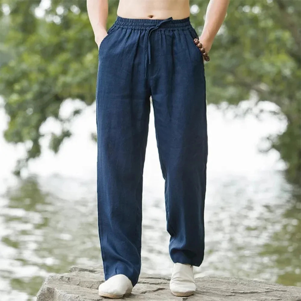 Men's Beach Pants Joggers  Streetwear Cotton Linen Sweatpants Casual Pants Hawaiian Vacation Loose Summer Long - ZOOMNSTORE