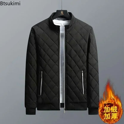 Men's Bomber Jacket Thick Casual Zipper Closure Warm Winter Coat Slim Fit Parka - ZOOMNSTORE