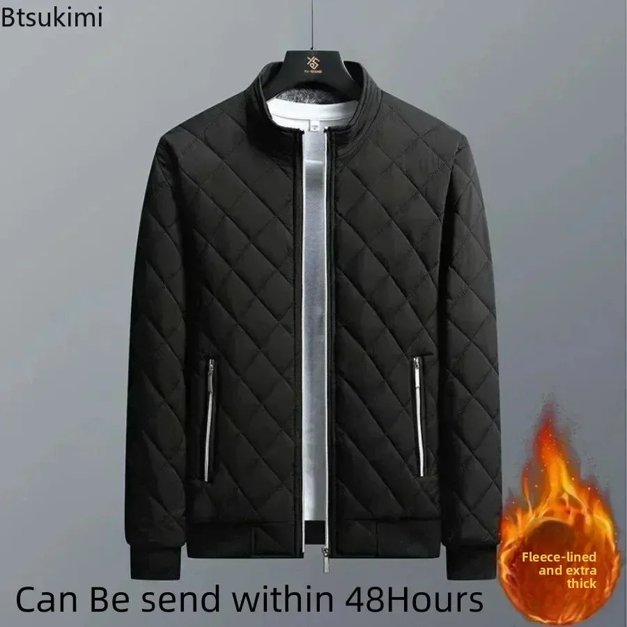 Men's Bomber Jacket Thick Casual Zipper Closure Warm Winter Coat Slim Fit Parka - ZOOMNSTORE