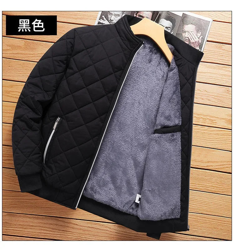 Men's Bomber Jacket Thick Casual Zipper Closure Warm Winter Coat Slim Fit Parka - ZOOMNSTORE