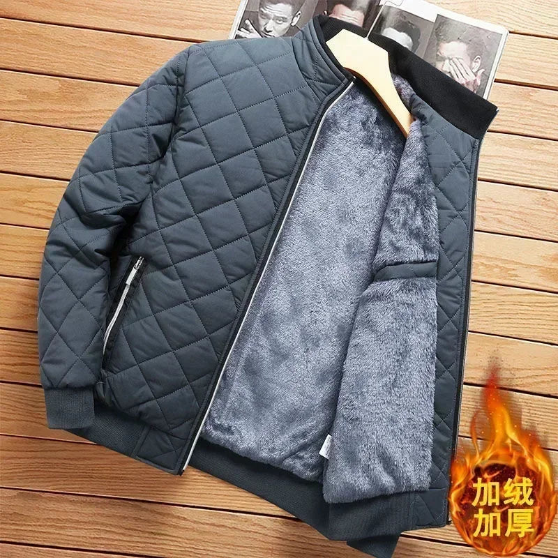 Men's Bomber Jacket Thick Casual Zipper Closure Warm Winter Coat Slim Fit Parka - ZOOMNSTORE