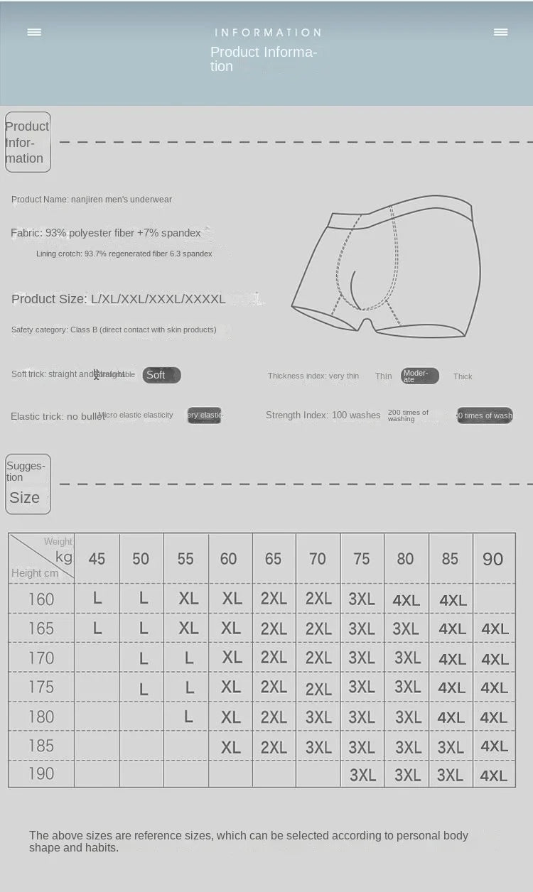 Mens Ice Silk Boxer Shorts - Breathable Cool Underwear Sexy Thin Lingerie Sizes L-6XL 4pcs Set - ZOOMNSTORE