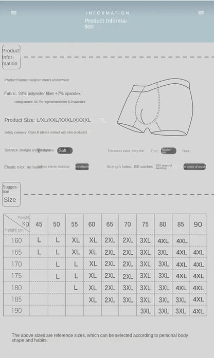 Mens Ice Silk Boxer Shorts - Breathable Cool Underwear Sexy Thin Lingerie Sizes L-6XL 4pcs Set - ZOOMNSTORE