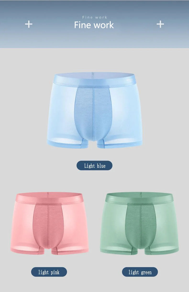 Mens Ice Silk Boxer Shorts - Breathable Cool Underwear Sexy Thin Lingerie Sizes L-6XL 4pcs Set - ZOOMNSTORE