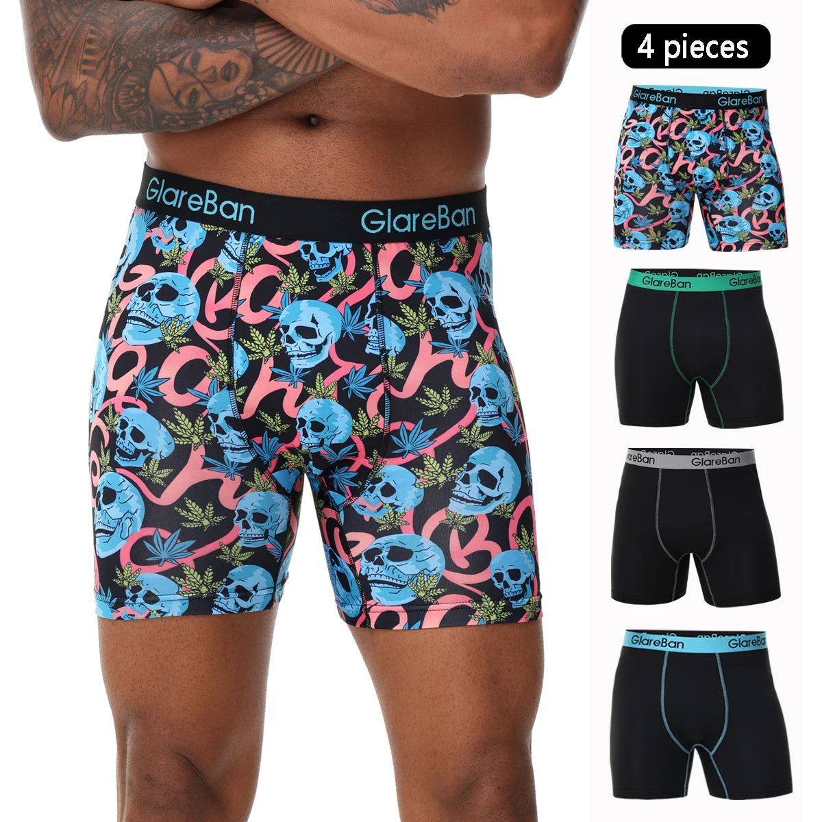 Men's Boxer Shorts Mid-Long Set - Soft Polyester Underwear with Elastic Waist - ZOOMNSTORE