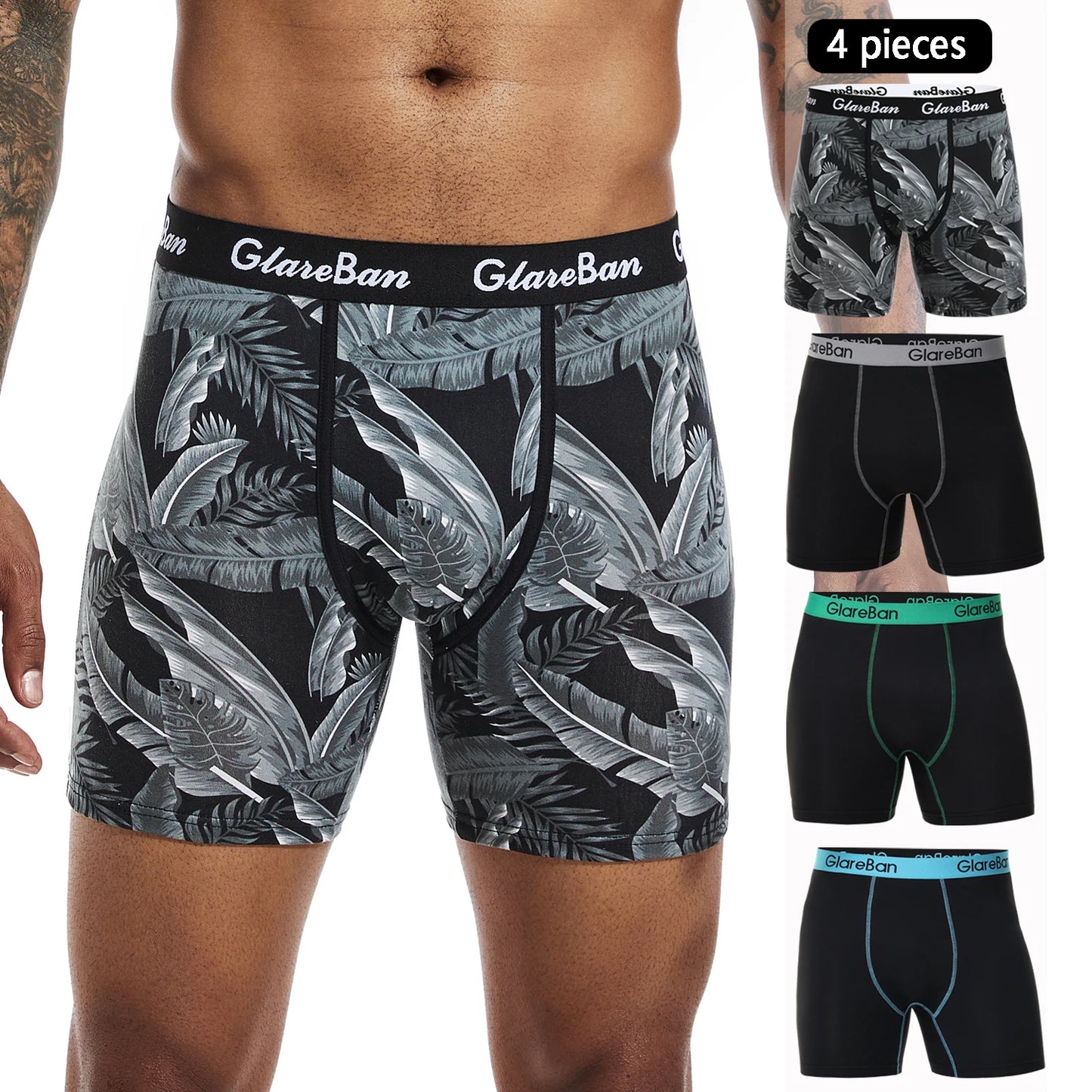 Men's Boxer Shorts Mid-Long Set - Soft Polyester Underwear with Elastic Waist - ZOOMNSTORE