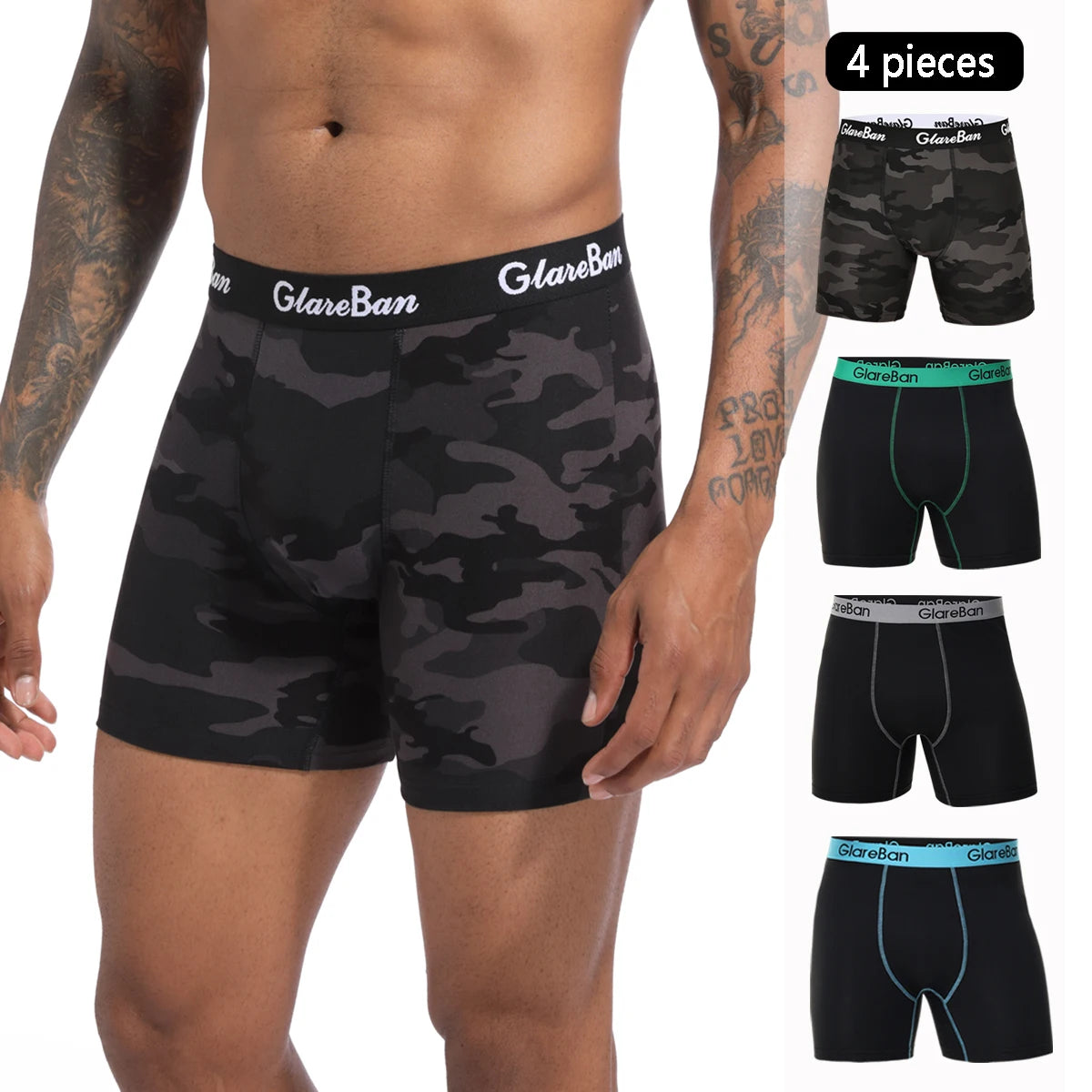 Men's Boxer Shorts Mid-Long Set - Soft Polyester Underwear with Elastic Waist - ZOOMNSTORE