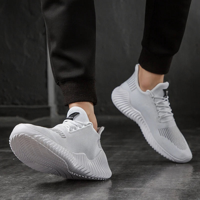 Mens Breathable White Sneakers - High Quality Casual Gym Footwear 2022 - ZOOMNSTORE