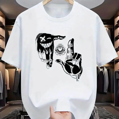 Men's Breathable T-Shirt - Lightweight Summer Casual Tee With Gesture Eye Print - ZOOMNSTORE